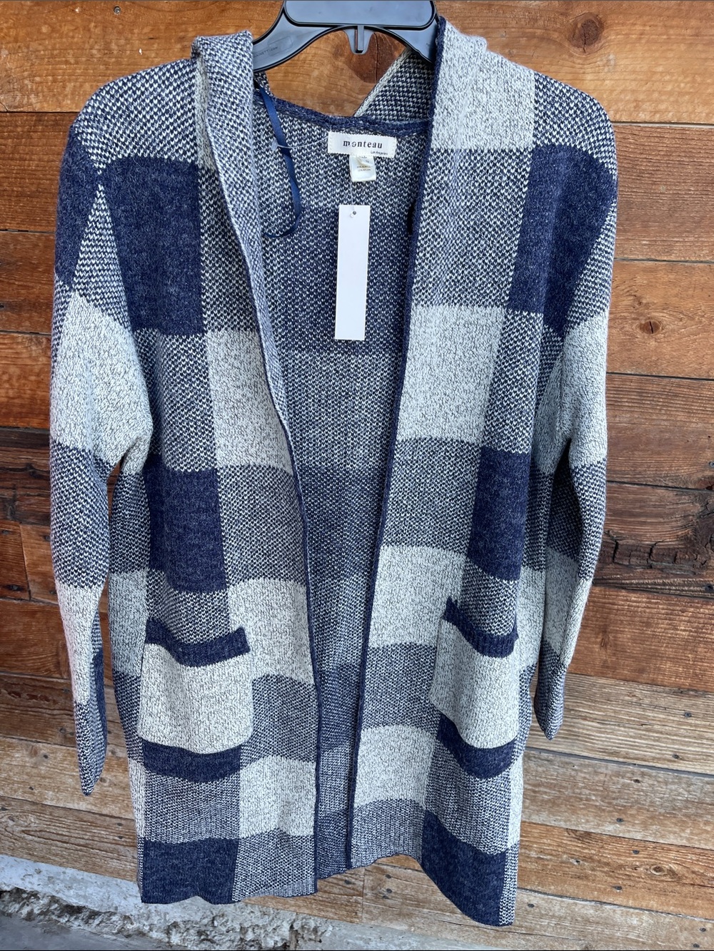 Monteau Los Angeles NWT Open Front Colorblock Cardigan Sweater Blue Gray Size S